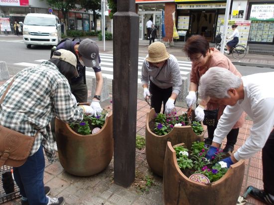 西鉄大橋駅西口広場花壇植え替えの様子１